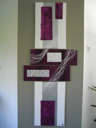 Tableau Quadriptyque Violet Blanc et Argent