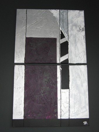 Tableau Diptyque Argent Violet et Blanc