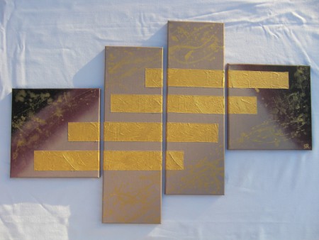 Tableau Quadriptyque Marron Beige et Or